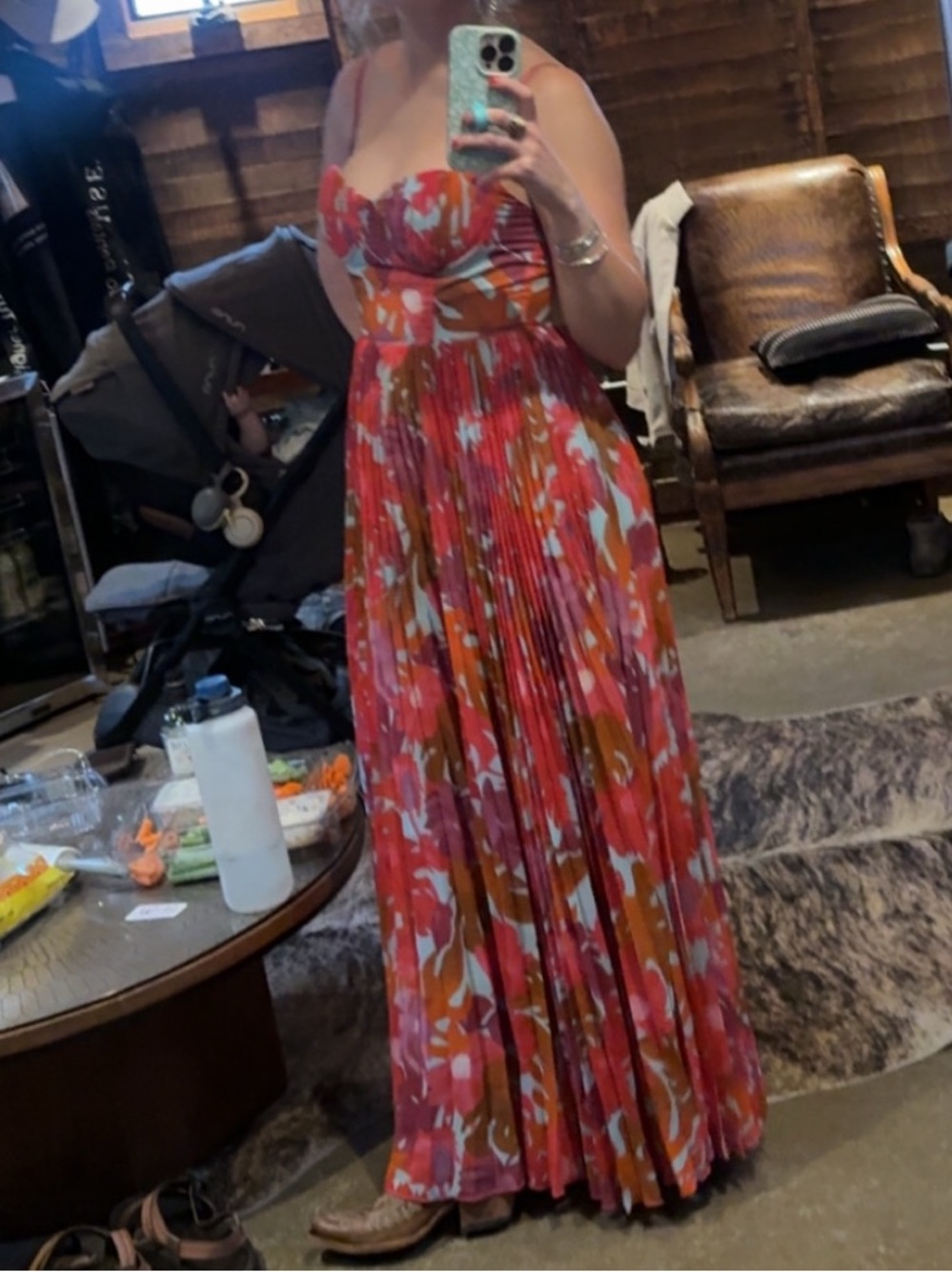 Petal & Pup Pink and Orange Floral Pleated Maxi Dress - Picture 7 of 7